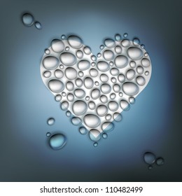 Heart shaped water drops. Abstract Valentines day background, vector, EPS10