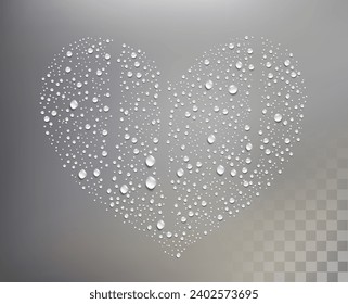 Heart shaped water drops on the transparent background. Vector