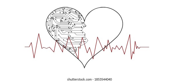 Olas de corazón en forma de corazón y olas de corazón Aisladas de fondo blanco, el concepto de corazones artificiales. Corazón electrónico