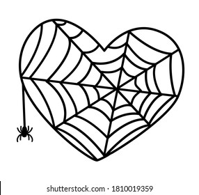 Heart Shaped web and spider, vector illustration.