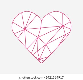 Heart shaped web. Weave of pink threads in a figure. Confusion. Broken heart in pieces. Breakup of relationships. Symbol of Love. Isolated. Outline image. Vector illustration