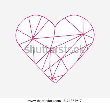 Heart shaped web. Weave of pink threads in a figure. Confusion. Broken heart in pieces. Breakup of relationships. Symbol of Love. Isolated. Outline image. Vector illustration