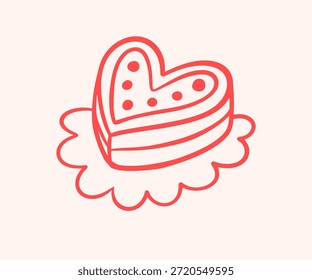 Herzförmiger Hochzeitstorte dekoriert. Handgezeichnete Doodle Sketch Outline Icon Logo Design. Videokunst mit Vektorgrafik einzeln auf Weiß. Vintage Retro Style