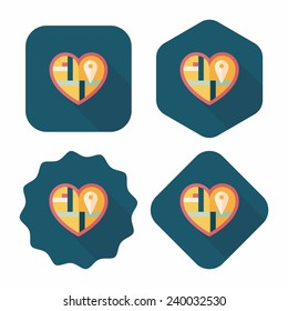 heart shaped wedding invitation flat icon with long shadow,eps10, wedding ceremony destination on invitation