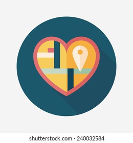 heart shaped wedding invitation flat icon with long shadow,eps10, wedding ceremony destination on invitation