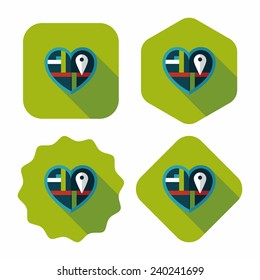 heart shaped wedding invitation flat icon with long shadow,eps10, wedding ceremony destination on invitation