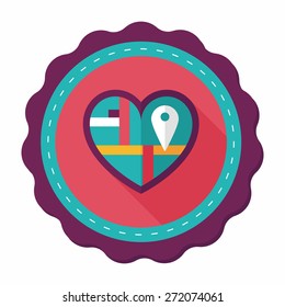 heart shaped wedding invitation flat icon with long shadow,eps10, wedding ceremony destination on invitation