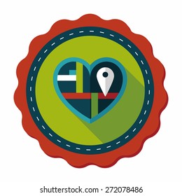heart shaped wedding invitation flat icon with long shadow,eps10, wedding ceremony destination on invitation
