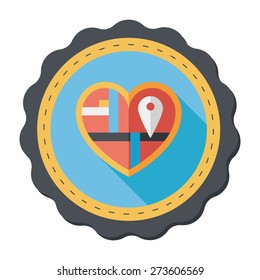 heart shaped wedding invitation flat icon with long shadow,eps10, wedding ceremony destination on invitation