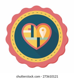heart shaped wedding invitation flat icon with long shadow,eps10, wedding ceremony destination on invitation