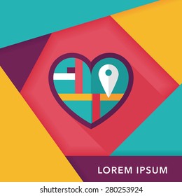 heart shaped wedding invitation flat icon with long shadow,eps10, wedding ceremony destination on invitation