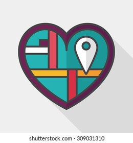 heart shaped wedding invitation flat icon with long shadow,eps10, wedding ceremony destination on invitation
