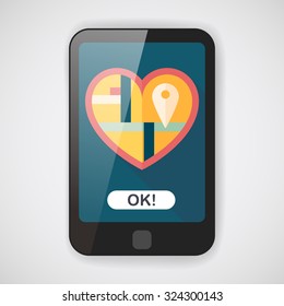 heart shaped wedding invitation flat icon with long shadow,eps10, wedding ceremony destination on invitation