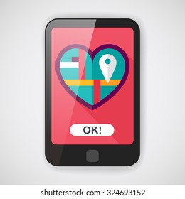 heart shaped wedding invitation flat icon with long shadow,eps10, wedding ceremony destination on invitation