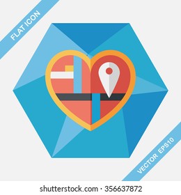 heart shaped wedding invitation flat icon with long shadow,eps10, wedding ceremony destination on invitation