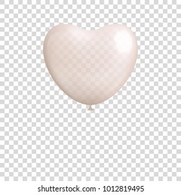 Heart shaped white balloon isolated. Heart shaped white balloon on transparent background. Ball in the form of a vector illustration