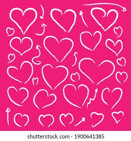 Heart shaped white chalk lines on pink background