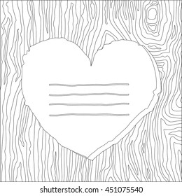 Heart shaped wood slice with annual rings. Vector Illustration