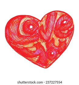 Heart shaped words Love You. Sketch.