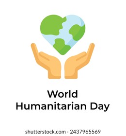 Heart shaped world globe on hands depicting concept icon of world humanitarian day