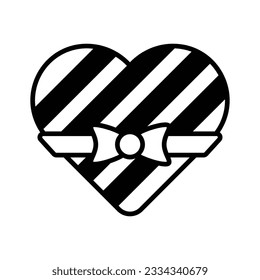 Caja de chocolate envuelto en forma de corazón con arco de cinta, vector plano de regalo de chocolate