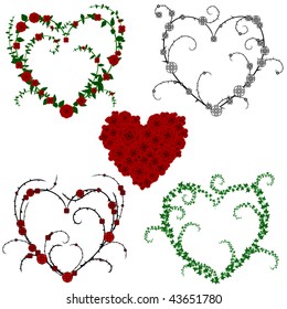 Heart shaped wreaths made of flowers and vines