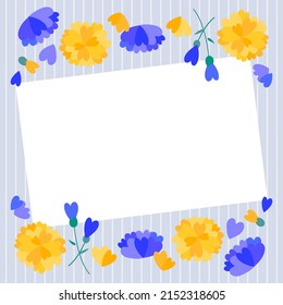 Heart shaped yellow and blue flower frame