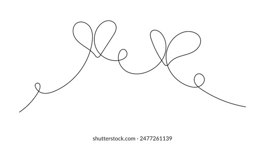 Heart shapes. Abstract one continuous drawing. Outlined and romantic symbol. Love sign. Template for greeting cards, web banner, posters. Simple linear pattern. Doodle style. Editable stroke. 