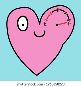 Heart Shapes With Almost Full Fuel Gauge Level Tank Indicator And Smiling Mouth Inside Concept Card Character illustration