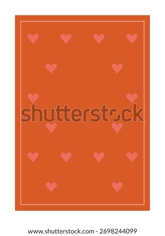 Heart shapes arranged in a grid pattern on a rectangular postage stamp with a clean border. Love symbols evenly distributed across the stamp surface. Cartoon vector illustration.