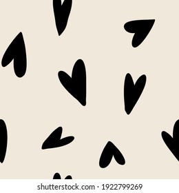 Heart Shapes Boho Seamless Pattern In A Minimal Mid Century Modern Style. Celestial Vector  Design Template With Organic Grunge Texture. For Cosmetics, Tattoo, Spa, Social Media