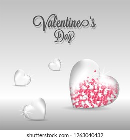 Heart shapes decorated gray background with stylish lettering of Valentine's day.