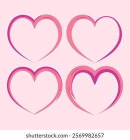 Heart shapes frame or border with a hand-drawn, thick and expressive brushstroke style. For graphic design applications,  frame text or images, for web design, serving as decorative elements.