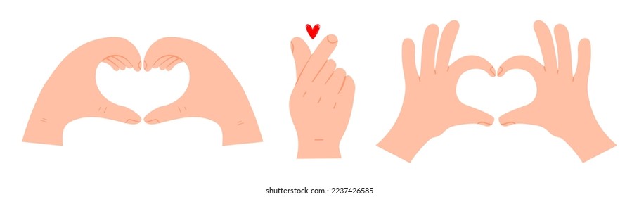 Heart shapes with hand gestures. Valentine day and expressions of love with two hands. Love message with hand gestures.