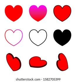 Heart Shapes Icon vector, set of Love Icons Symbol 