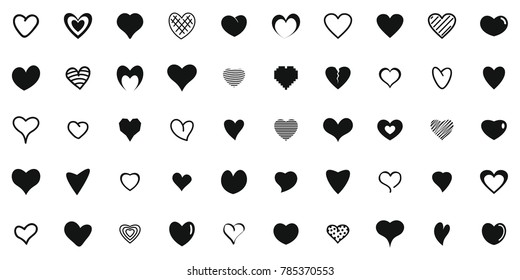 Heart Shapes Icons Set. Simple Illustration Of 50 Heart Shapes Vector Icons For Web