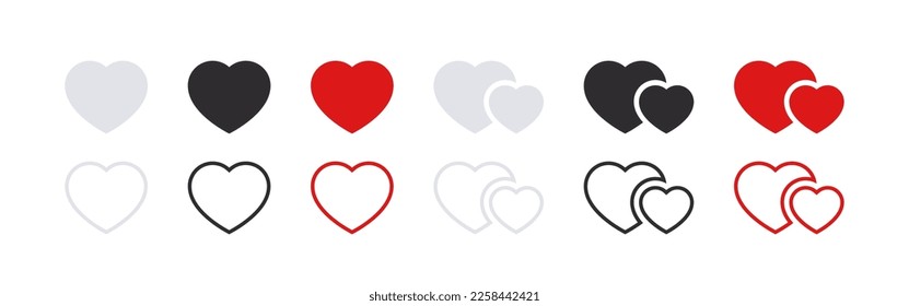 Conjunto de iconos de formas de corazón. Símbolos del amor. Los corazones emoticones. Imágenes vectoriales