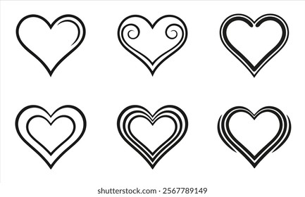 Heart shapes line art vector illustration