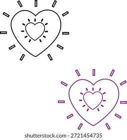Herzformen mit Linien, die von ihnen in schwarz und violett ausstrahlen