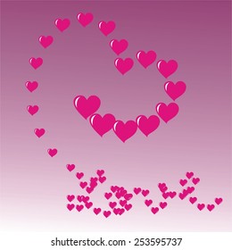 Heart shapes with love message on purple background