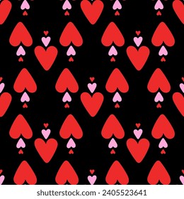 Heart shapes modern abstract seamless pattern. Romantic hand drawn vector design illustration. Colorful background for surface design