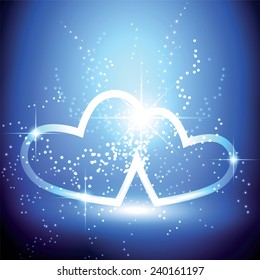 Heart shapes on blue background. Vector illustration. 