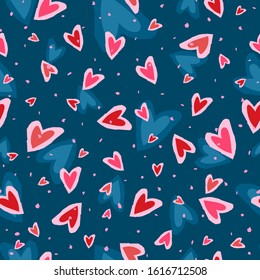 Heart shapes on colorful seamless background. Vector illustration.