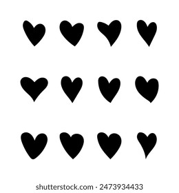 Heart Shapes on White Background. Hearts pattern background. Wallpaper or textile design concept. Love symbols. Flat Heart Silhouettes Vector icons. Design Elements Set.