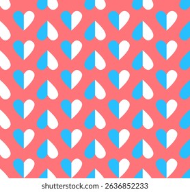 Patrón de Formas de corazón con color blanco y azul claro contra fondo rosa coral.