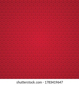 Heart shapes in rows on red background. Abstract love background.