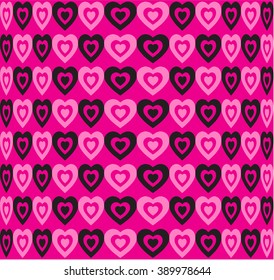 Heart shapes seamless geometrical pattern. Illusion background. Black and pink