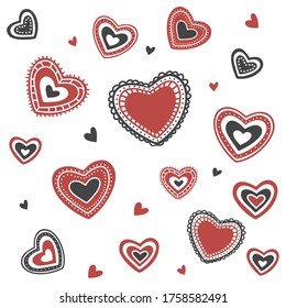 El corazón da forma a un fondo de patrón sin fisuras.La ilustración vectorial de la textura de las formas del corazón abstracto.