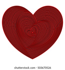 Heart shapes sequence in red and black colors on the white background, vector artwork