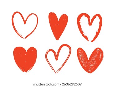 Heart shapes set. Hand drawn Heart doodle sketch collection. ink chalk grunge heart shapes, Scribble romance and love symbol, elements decorative vector illustration